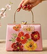 Printed blossom elegance floral clutch bag for women with hand embroidery