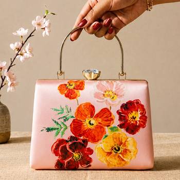 Printed blossom elegance floral clutch bag for women with hand embroidery 3
