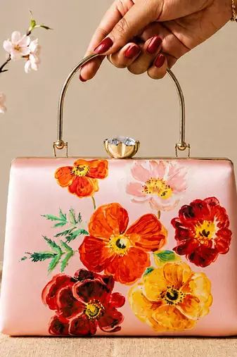 Printed blossom elegance floral clutch bag for women with hand embroidery