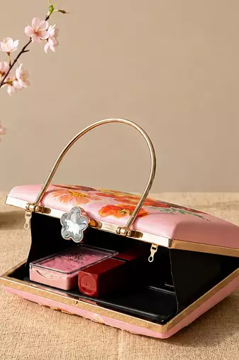 Printed blossom elegance floral clutch bag for women with hand embroidery
