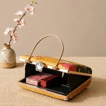 Printed golden songbird garden clutch bag for women with hand embroidery 4