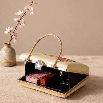 Ivory flower design clutch bag for women with detachable strap and handle 4
