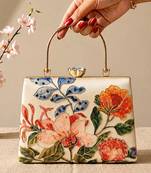 Printed luxury floral art clutch bag for women with hand embroidery