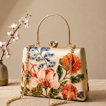 Printed luxury floral art clutch bag for women with hand embroidery 2