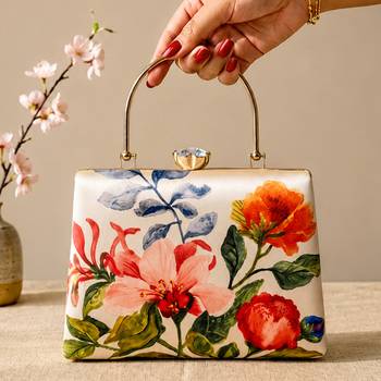 Printed luxury floral art clutch bag for women with hand embroidery 3
