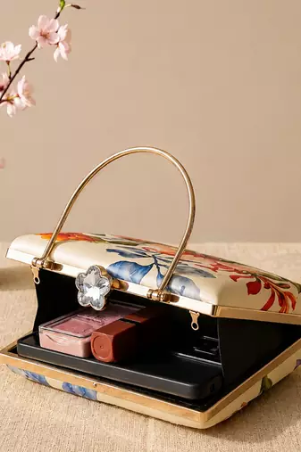 Printed luxury floral art clutch bag for women with hand embroidery