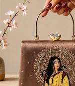 Printed vintage ethnic woman art designer clutch for women with hand embroidery