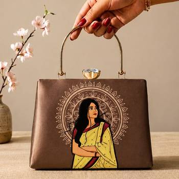 Printed vintage ethnic woman art designer clutch for women with hand embroidery 3