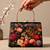 Black flower design clutch bag for women with detachable strap and handle