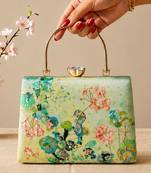 Green flower design clutch bag for women with detachable strap and handle