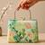 Green flower design clutch bag for women with detachable strap and handle