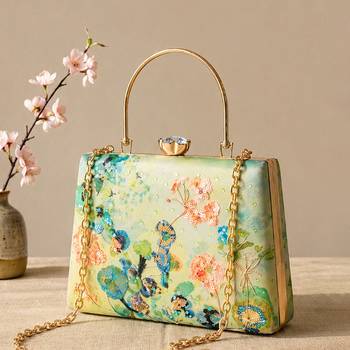 Green flower design clutch bag for women with detachable strap and handle 2