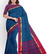 Teal blue checked saree with magenta border