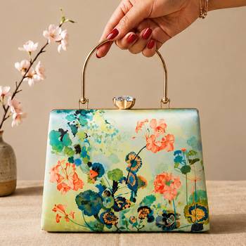 Green flower design clutch bag for women with detachable strap and handle 3
