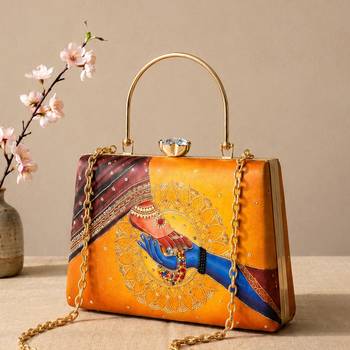 Printed divine hands traditional art clutch with hand embroidery 2