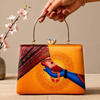 Printed divine hands traditional art clutch with hand embroidery 3