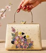 Printed elegant floral pearl embellished clutch with hand embroidery
