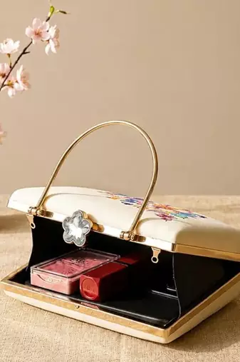 Printed elegant floral pearl embellished clutch with hand embroidery