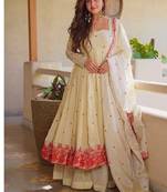cream embroidered cosmos silk full stitched anarkali suit