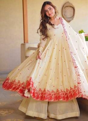 cream embroidered cosmos silk full stitched anarkali suit 3