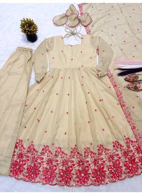 cream embroidered cosmos silk full stitched anarkali suit 4