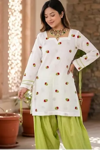 white embroidered cambric cotton full stitched farshi salwar