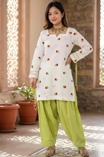 white embroidered cambric cotton full stitched farshi salwar