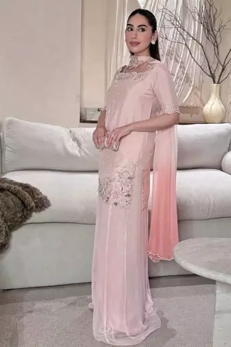 baby pink embroidered fendy full stitched sharara palazzo