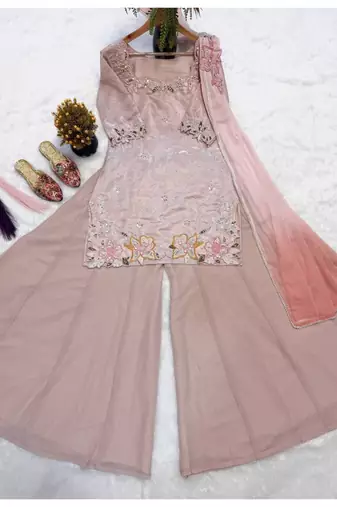 baby pink embroidered fendy full stitched sharara palazzo