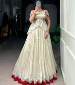 Off White Sequins & Thread Embroidery Work Chocolate Silk Lehenga Choli with Koti