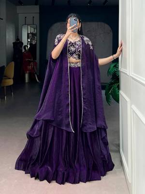 Purple Beads & Sequins Embroidery Lehenga Choli with Shrug 1