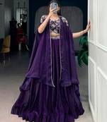 Purple Beads & Sequins Embroidery Lehenga Choli with Shrug