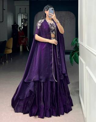 Purple Beads & Sequins Embroidery Lehenga Choli with Shrug 2