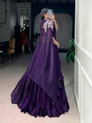 Purple Beads & Sequins Embroidery Lehenga Choli with Shrug 3