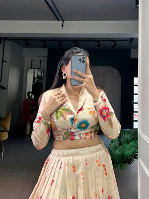 Cream Floral Print Lehenga with Designer Blouse 4