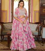Pink Sequins & Beads Embroidery Georgette Lehenga Choli with Cape Style Dupatta