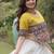 White & Yellow Gamthi Embroidered Foil Print Rayon Flared Lehenga Choli Set