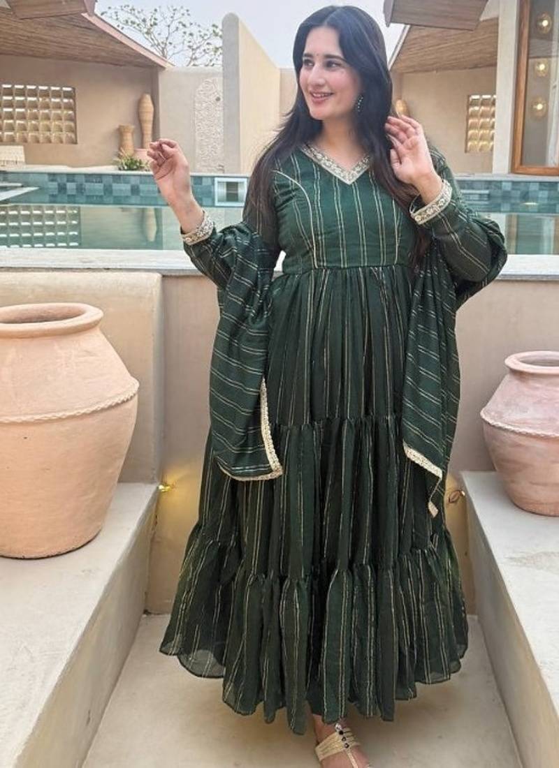 green embroidered brocade full stitched anarkali suit