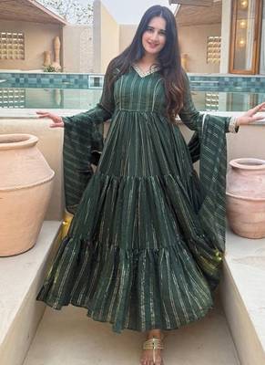 green embroidered brocade full stitched anarkali suit 2