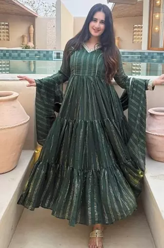 green embroidered brocade full stitched anarkali suit