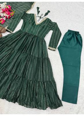 green embroidered brocade full stitched anarkali suit 4