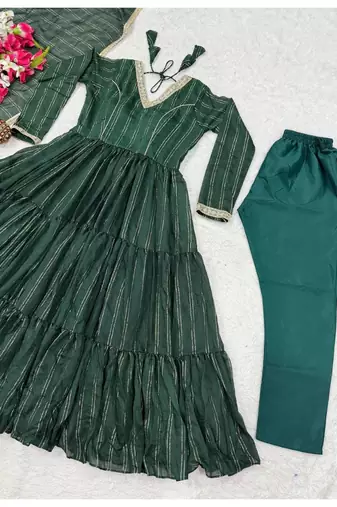 green embroidered brocade full stitched anarkali suit