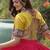 Pink & Yellow Gamthi Embroidered Foil Print Rayon Flared Lehenga Choli Set