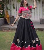 Black & Pink Gamthi Embroidered Foil Print Rayon Flared Lehenga Choli Set