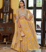 Mustard Sequins & Beads Embroidery Georgette Lehenga Choli with Cape Style Dupatta