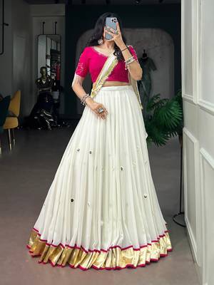 Black Chain stitch & Mirror work Georgette Lehenga Choli Set with Dupatta 1