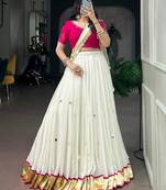 Black Chain stitch & Mirror work Georgette Lehenga Choli Set with Dupatta