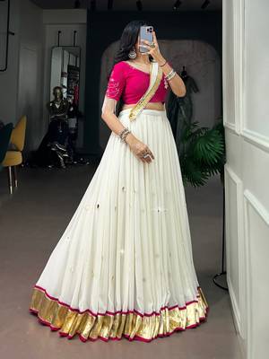 Black Chain stitch & Mirror work Georgette Lehenga Choli Set with Dupatta 3