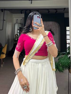 Black Chain stitch & Mirror work Georgette Lehenga Choli Set with Dupatta 4