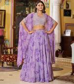 Lavender Sequins & Beads Embroidery Georgette Lehenga Choli with Cape Style Dupatta